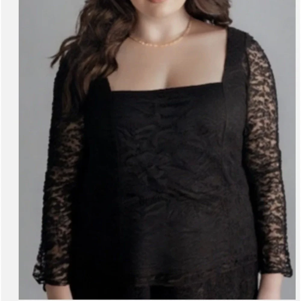 Torrid NEW Lace Sweetheart Black Long Sleeve Top Plus 2X 18-20 Square Neckline - Picture 2 of 14
